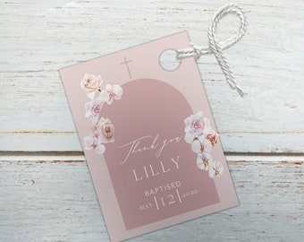 Floral Arch Thank you tag |Girls Christening | Baptism Invitation | Gift Tag