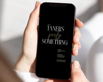 Invitación moderna para 40 y tantos / Blanco y negro / Plantilla editable / 13 x 18 cm o digital para teléfono