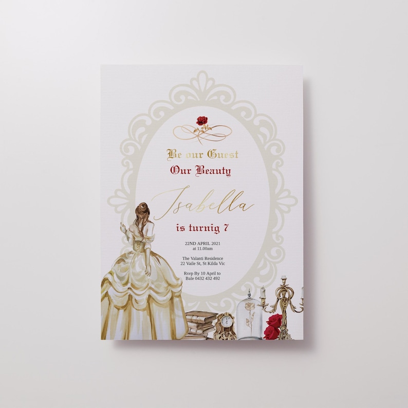 Beauty and Beast Birthday Invitation | Girls fairytale birthday invitation | Enchanted Invitation image 3