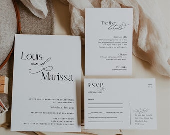 Wedding Invitation Package| Black and White Modern Calligraphy Wedding Invitation| Easy to use template | Instant download and print