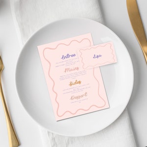 Colourful wave design editable menu with matching placecards Bridal Shower Menu and Place card Instant download image 1