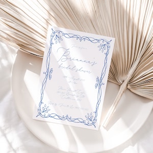 Bridal Shower invitation with hand-drawn border | Blue Fun Bridal shower invitation | Kitchen Tea Invitation | Printable template