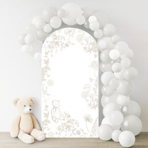 Toile de Jouy Garten mit Teddybär-Babyshower-Party-Kulisse in neutraler Farbe | 4 x 8 Ft Sofortiger Download | Kindergeburtstag & Babyparty