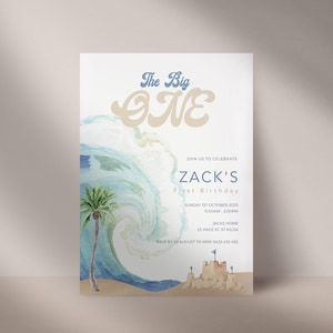 The Big One First Birthday Invitation | 1st Birthday | Beach and Wave | Printable Template