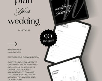 Planificador de bodas digital para GoodNotes / Planificador interactivo de 90 páginas / Organizador moderno para planificar bodas