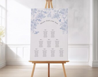 Plano de mesas para baby shower con diseño Toile de Jouy / Plano de mesas editable con diseño Toile de Jouy de jardín / Plantilla imprimible