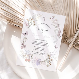 Wild Flower Girls Christening Invitation | Girls Invitation | Baptism Invitation