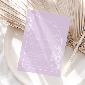 Wild Floral Semi Arch Lilac Christening Invitation | Girls Baptism Invitation | Elegant Modern Invitation