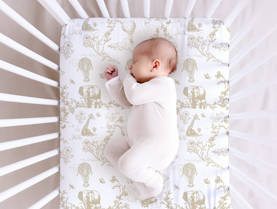 Toile De Jouy Safari Beig Pattern Crib Sheet Baby Nursery Decor Etsy Canada