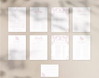 Pack de juego para baby shower de conejito de Toile de Jouy / Conjunto de 6 juegos más bono Consejos para nuevos padres