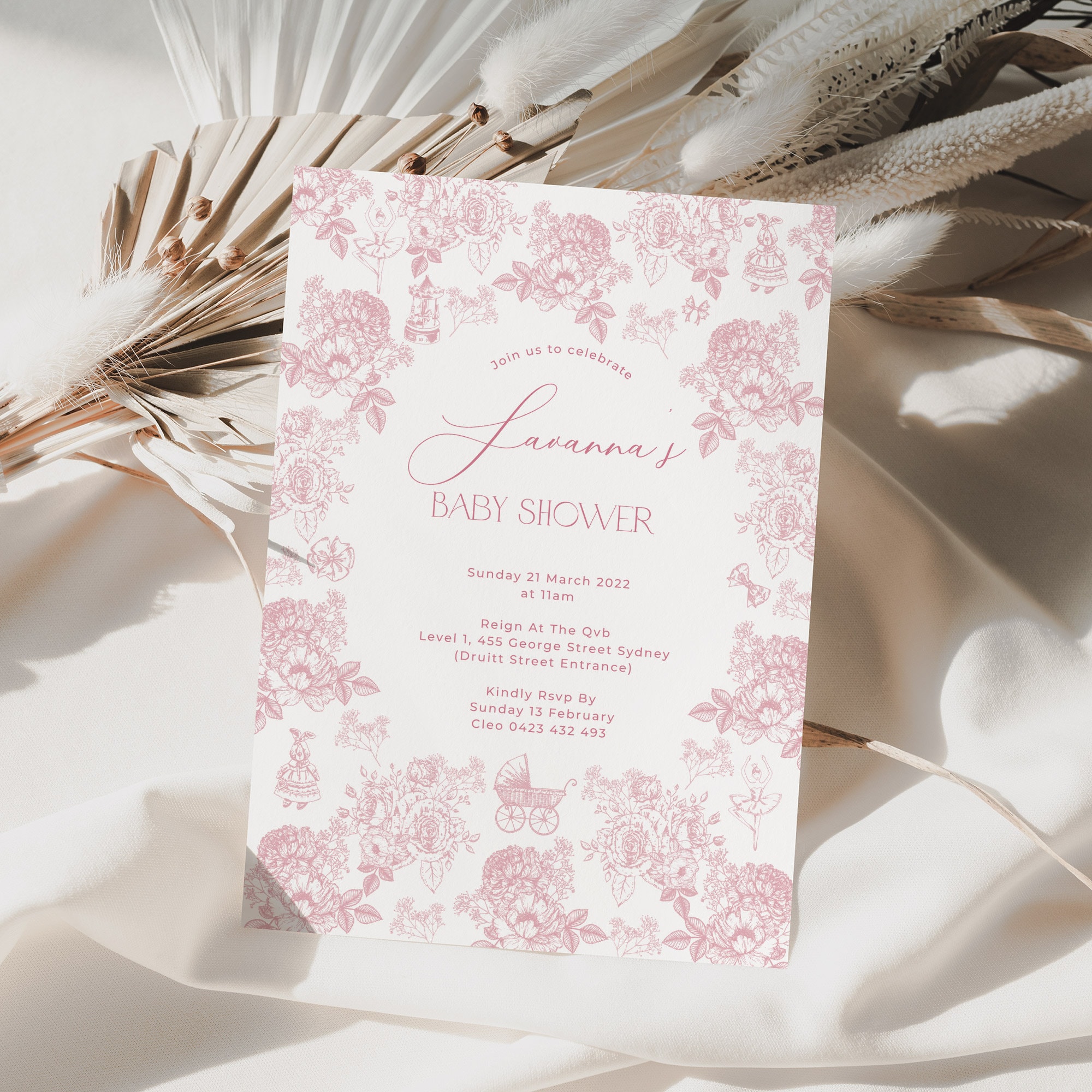 Toile De Jouy Toy Themed Baby Shower Invitation| Baby Shower Invitations for a girl | Printable Invitations