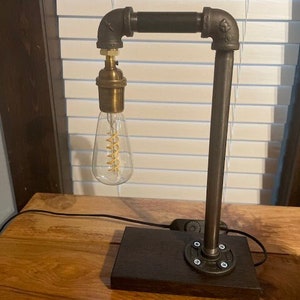 Edison Bulb Industrial Pipe Lamp/Rustic Industrial Table Lamp/Farmhouse Industrial Lamp/Industrial Decor/Edison Bulb Lamp/Hangman Style Lamp image 8