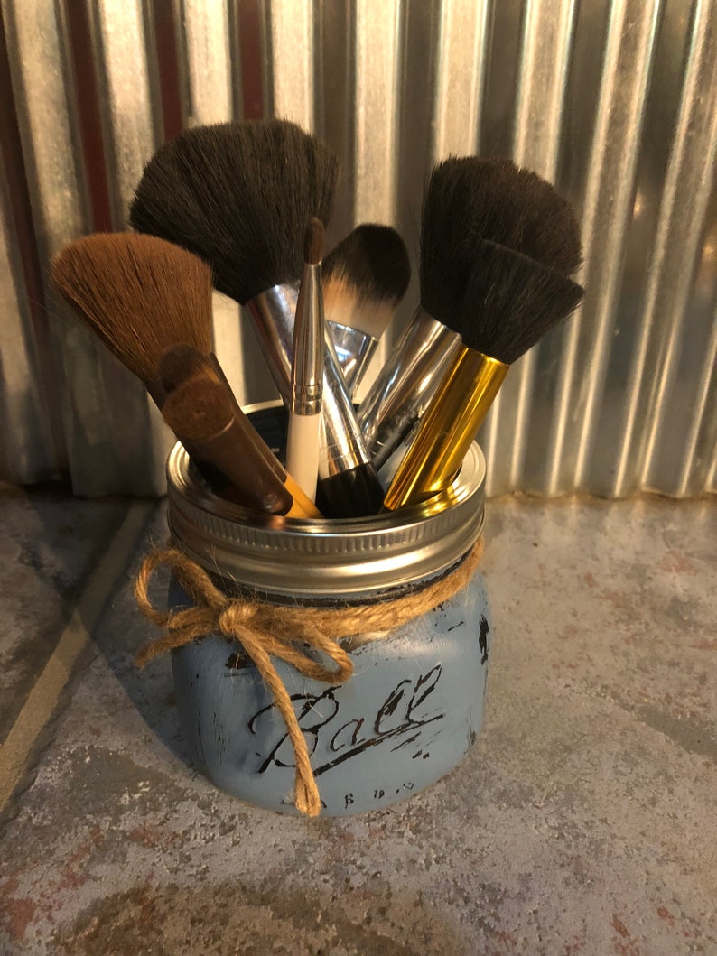 Mason Jar Makeup Brush Holder Painted Mason Jar Makeup Brush Etsy