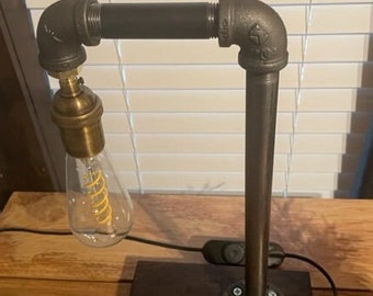 Edison Bulb Industrial Pipe Lamp/Rustic Industrial Table Lamp/Farmhouse Industrial Lamp/Industrial Decor/Edison Bulb Lamp/Hangman Style Lamp