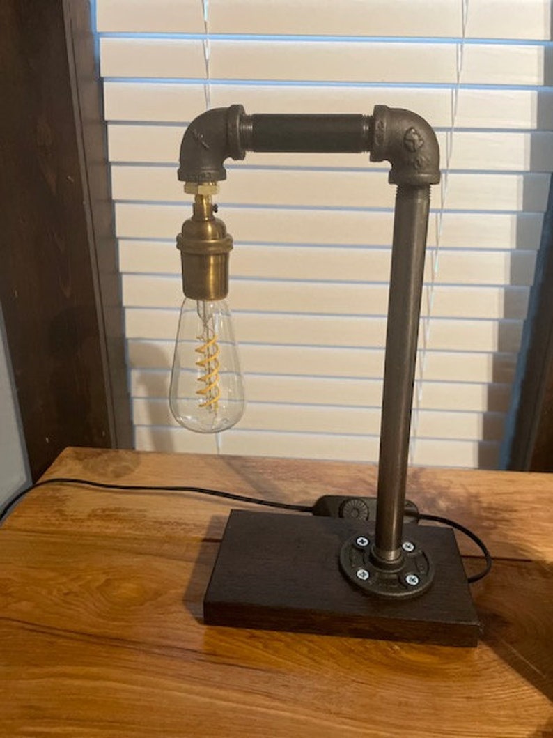 Edison Bulb Industrial Pipe Lamp/Rustic Industrial Table Lamp/Farmhouse Industrial Lamp/Industrial Decor/Edison Bulb Lamp/Hangman Style Lamp image 9