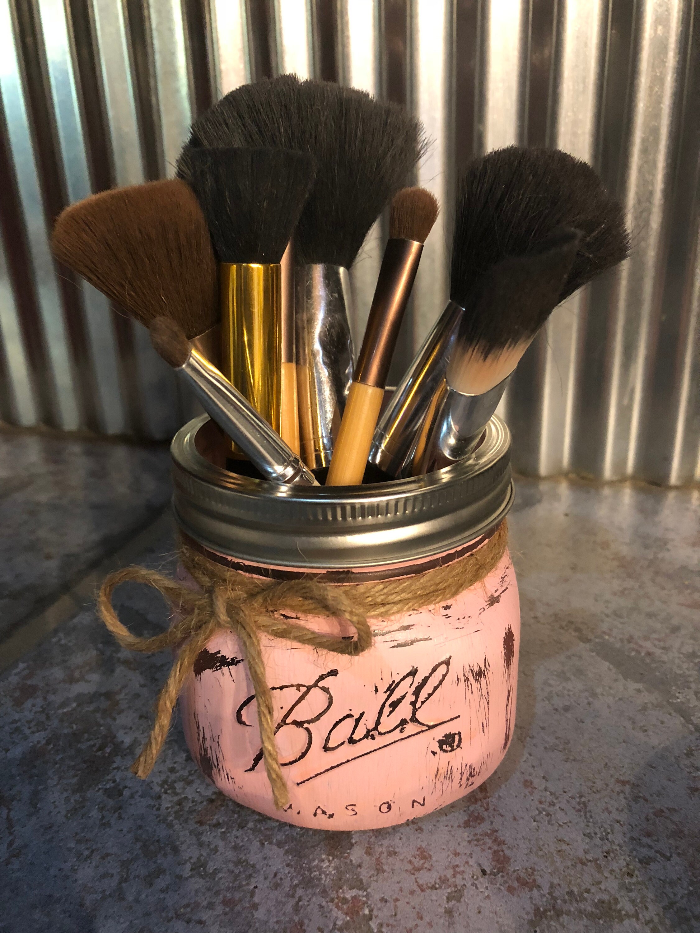 Mason Jar Makeup Brush Holder Painted Mason Jar Makeup Brush Etsy