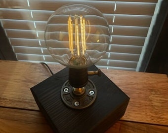 Edison Bulb Globe Lamp/Industrial Edison Bulb Lamp/Rustic Industrial Table Lamp/Industrial Decor/Edison Bulb/Industrial Pipe Table Lamp