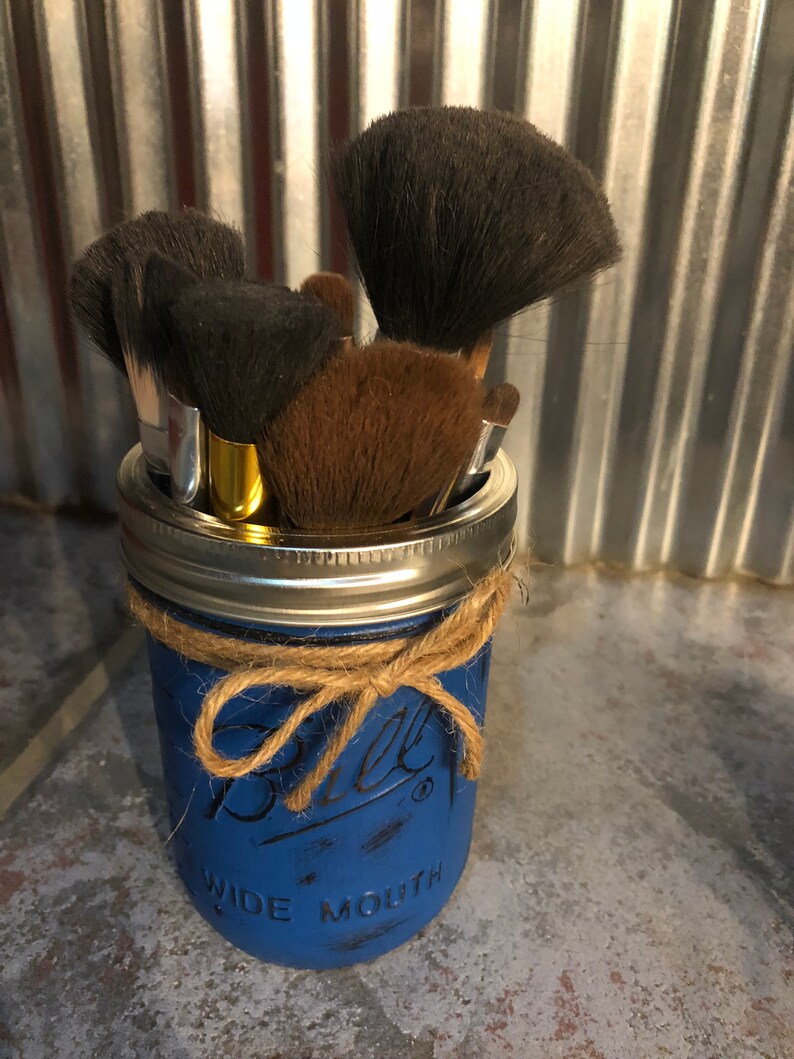 Mason Jar Makeup Brush Holder Painted Mason Jar Makeup Brush Etsy