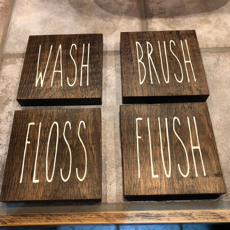 Wash Brush Floss Flush set of 4 signs Bathroom Wall Decor Etsy