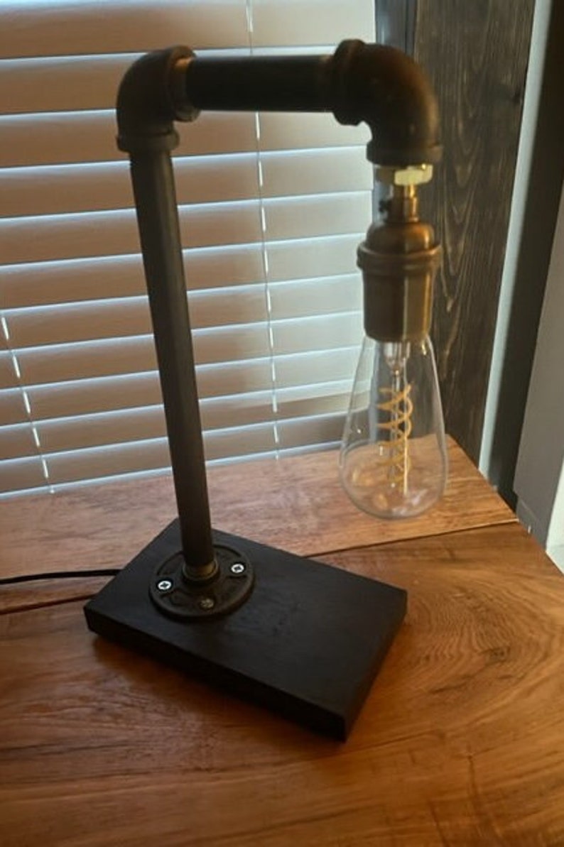 Edison Bulb Industrial Pipe Lamp/Rustic Industrial Table Lamp/Farmhouse Industrial Lamp/Industrial Decor/Edison Bulb Lamp/Hangman Style Lamp image 2