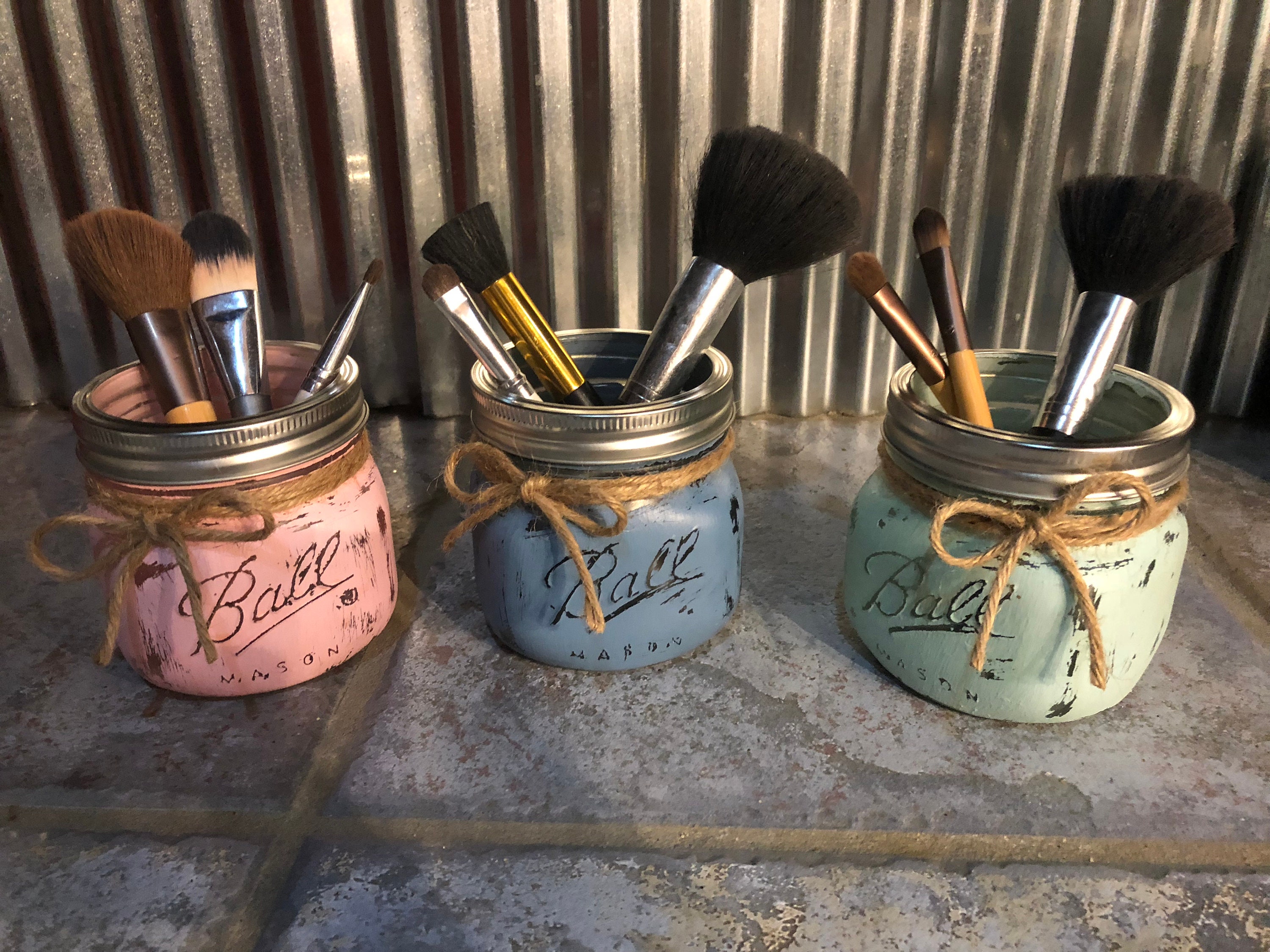 Mason Jar Makeup Brush Holder Painted Mason Jar Makeup Brush Etsy