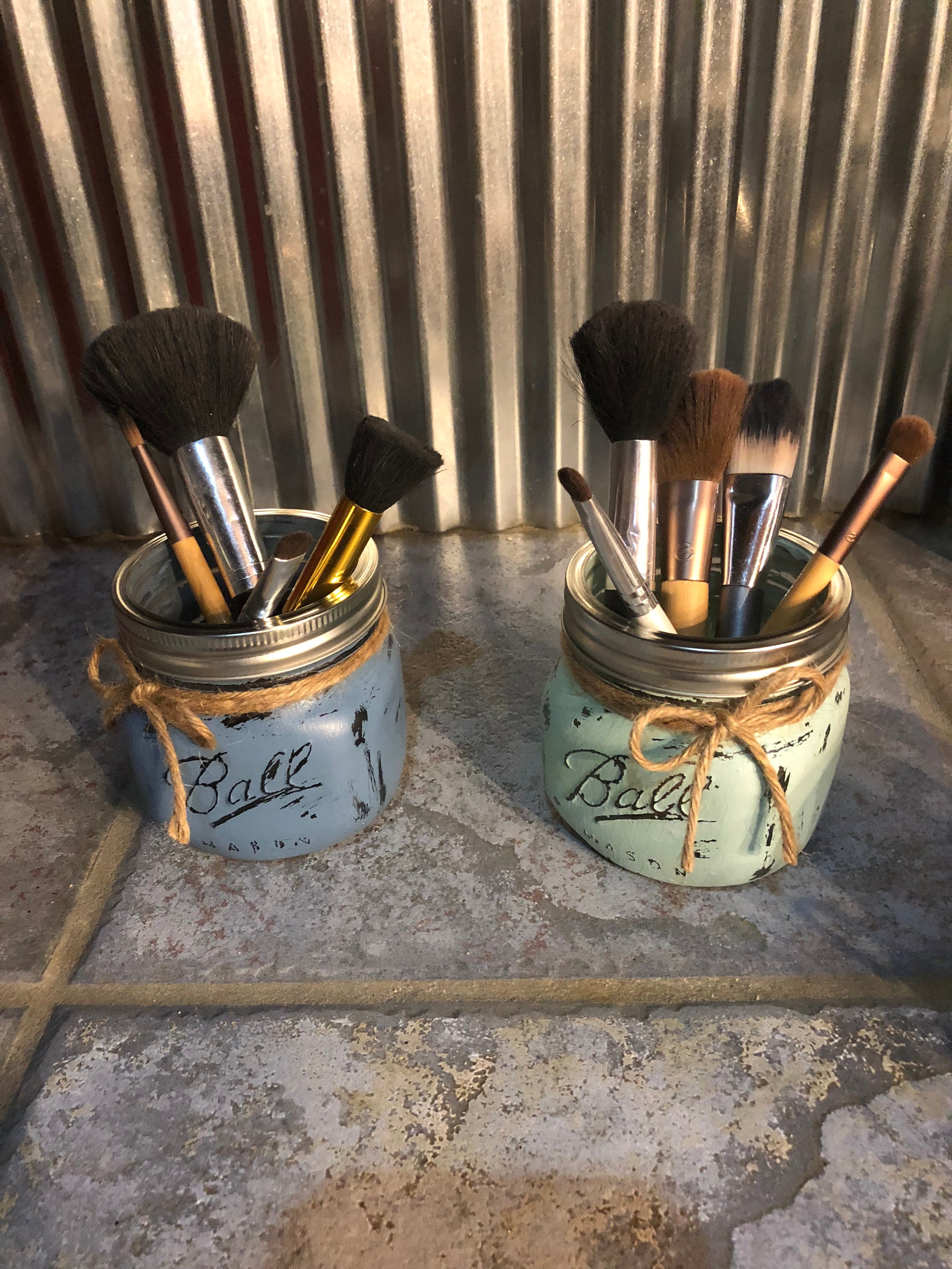 Mason Jar Makeup Brush Holder Painted Mason Jar Makeup Brush Etsy