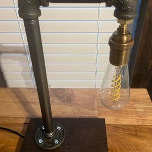 Edison Bulb Industrial Pipe Lamp/Rustic Industrial Table Lamp/Farmhouse Industrial Lamp/Industrial Decor/Edison Bulb Lamp/Hangman Style Lamp image 4
