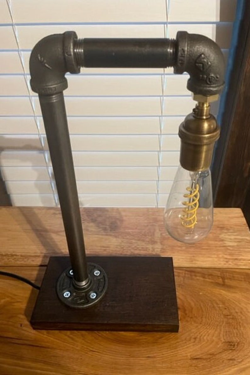 Edison Bulb Industrial Pipe Lamp/Rustic Industrial Table Lamp/Farmhouse Industrial Lamp/Industrial Decor/Edison Bulb Lamp/Hangman Style Lamp image 4