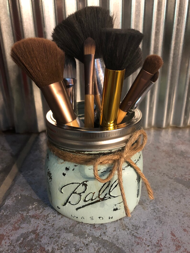 Mason Jar Makeup Brush Holder Painted Mason Jar Makeup Brush Etsy