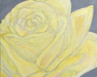 12" x 12" Yellow Rose on Gray Background Acrylic Painting