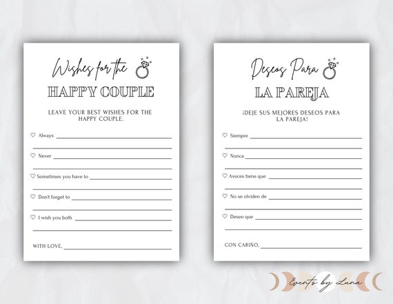 English & Spanish Wedding Games - Wishes for the Couple / Deseos Para La Pareja - INSTANT DOWNLOAD