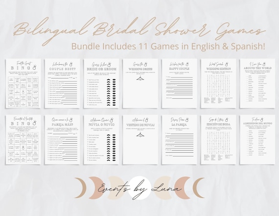 Bilingual Wedding Games Bundle – English & Spanish Bridal Shower (Instant Download)