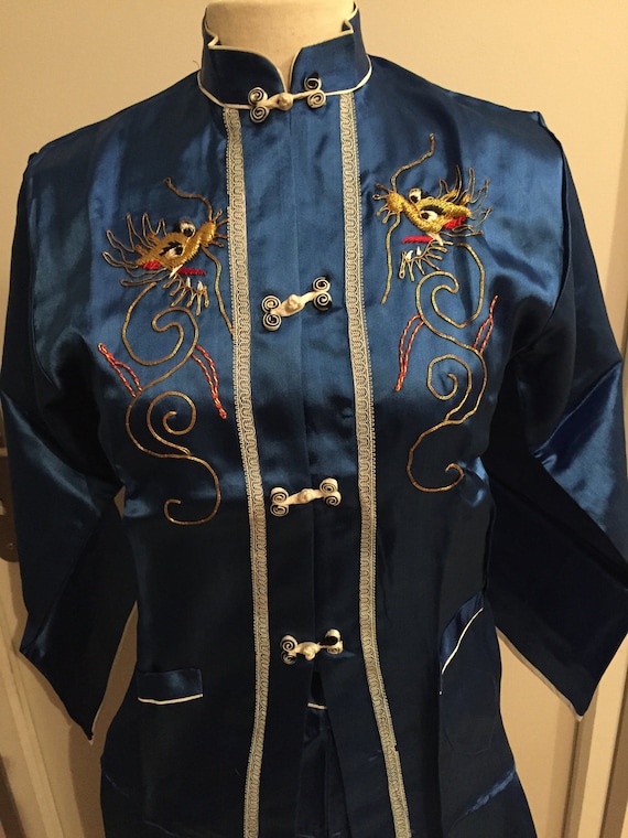 Kimono box in blue satin embroidered dragon - image 1