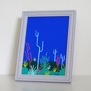 Mini Cactus Art Canvas, Framed Original Painting, Cactus Art, Botanical Art, Flora, Nature, Palm Springs Garden, Wall Art, Desk Art, Pop Art