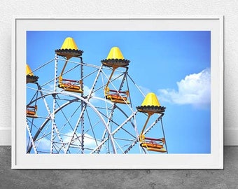 Roda gigante amarela, Fotografia de belas artes, Impressão de arte de parque de diversões, Arte de parede de berçário, Impressão de arte pop, Fotografia de carnaval, Arte de parede, Arte amarela