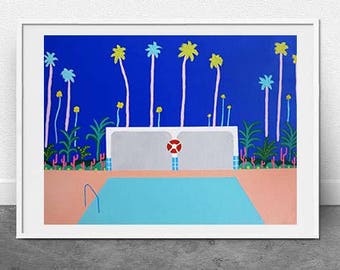 Pool House, ARQUIVO DE ARTE DIGITAL, Arte para impressão, Palm Springs, Arte de verão, Piscina, Arte de meados do século, Arte pop, Arte costeira, Arte náutica,