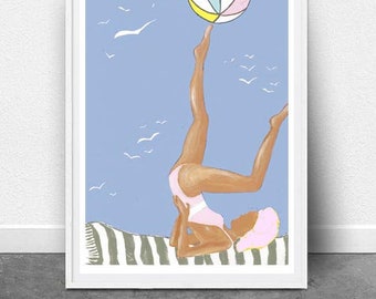 Diversão ao Sol em Tons Pastel, Download DIGITAL, Impressão de Arte de Verão, Impressão de Praia, Arte Original, Arte Náutica, Impressão Costeira, Pop Art, Arte de Parede em Tons Pastel