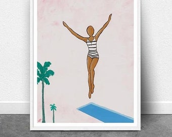 Spring Board, DIGITAL Download, Pop Art Print, Diving Print, Retro Print, Pastel Art, Beach  Print, Coastal Art Print, Wall Art Print, Art