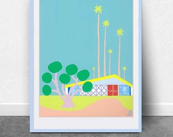 Suburban Springs, ARQUIVO DE ARTE DIGITAL, Arte para impressão, Palm Springs, Arte de meados do século, Arte de verão, Cores pastel, Arquitetura, Arte retrô, Impressão