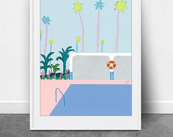 Pool House Light Blue, download DIGITAL, arte para impressão, impressão de Palm Springs, impressão de arte costeira, impressão de arte pop, arte pastel, impressão de praia, arte