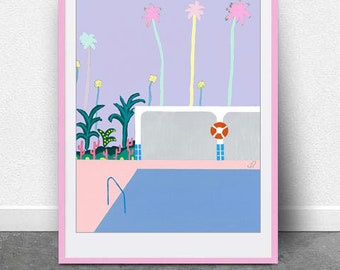 Pool House Purple, download DIGITAL, arte instantânea, arquivo de arte para impressão, impressão de arte de Palm Springs, decoração de casa, arte de parede, impressão de palmeira, pastel