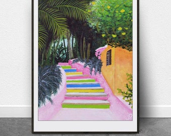 Escapadinha tropical, arquivo de arte digital, arte para download instantâneo, impressão tropical, arte estilo resort, decoração de casa, arte de parede, exótico, arte