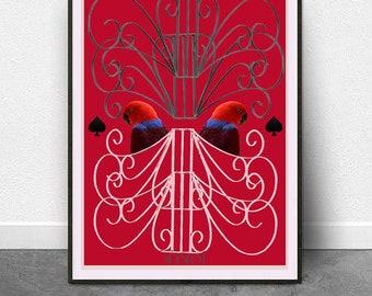 Joker Red Player Card Print, Digital Art, Collage Art, Art for her, Modern Wall Art, Digital Art, Printable Wall Art, Retro Art, Bold Art