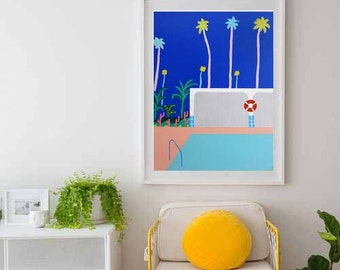 Pool House, DIGITAL ART WORK, Palm Springs, Instant Download, Downloadable Art, Pop Art, Mid Century, Summer Art, Bold Colours, Wall Art