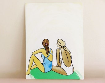 Dois de nós, pintura em tela original, arte de praia, arte pastel, arte, decoração para casa, arte de verão, arte pop, arte de parede, pintura acrílica, arte de parede costeira