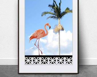 Andando no ar, DOWNLOAD DIGITAL, arte para impressão, arte flamingo, pôster, arte luxuosa, retrô, arte digital, colagem, palma, verão, tropical, arte