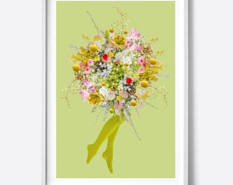 Patas amarillas botánicas, impresión digital de flores, arte de flores amarillas, arte de pared botánico, collage de fotos, regalo para ella, impresión vintage de flores amarillas