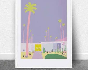 Pink Springs, DIGITAL Download, Palm Springs, Printable Art, Palm Trees, Pastel Colors, Mid Century Home Art, Fine Art, Pop Art, Pink, Art