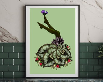 Green Legs Botanical, Floral Art, Botanical Wall Art, Green Wall Art, Gift for Her, Vintage Art Print, Kitsch Wall Art, Wall Art