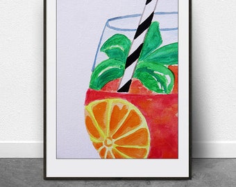 Orange Crush, DIGITAL Download, Watercolor Art Print, Three Print Set, Food Art, Drink Art Print, Pop Art, Kitchen Wall Art, Kitchen Decor